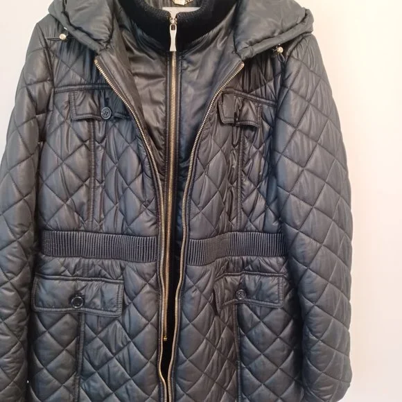 Kate Spade Quilted Hooded Double Front Zip Puffer Jacket Black XL